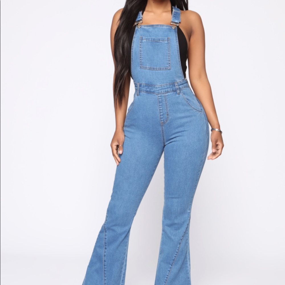 Denim medium wash overalls